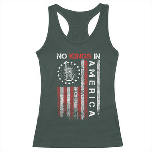No Kings In America Racerback Tank Top Retro Freedom American Betsy Ross Flag TS02 Dark Forest Green Print Your Wear