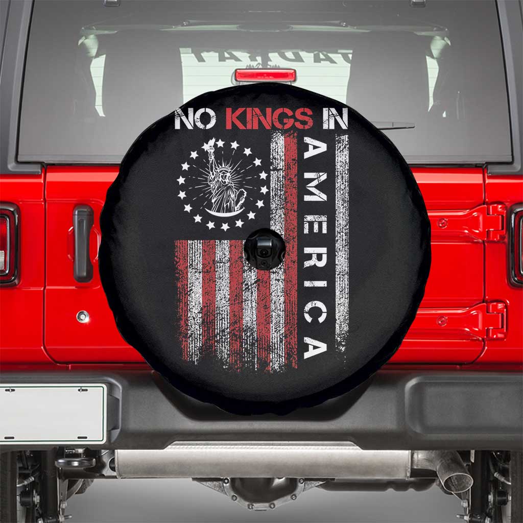 No Kings In America Spare Tire Cover Retro Freedom American Betsy Ross Flag TS02 Black Print Your Wear