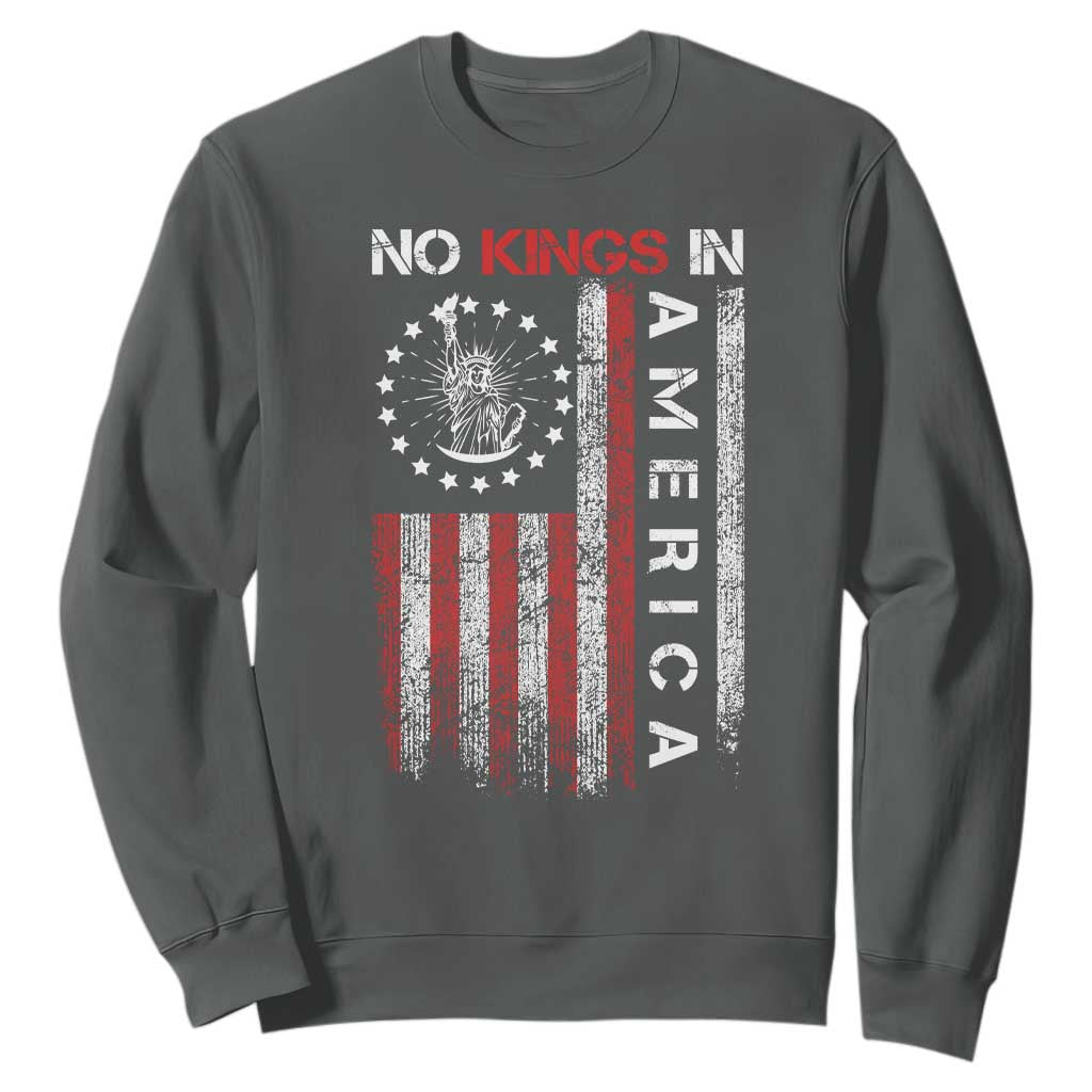 No Kings In America Sweatshirt Retro Freedom American Betsy Ross Flag TS02 Dark Heather Print Your Wear