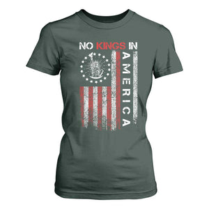 No Kings In America T Shirt For Women Retro Freedom American Betsy Ross Flag TS02 Dark Forest Green Print Your Wear