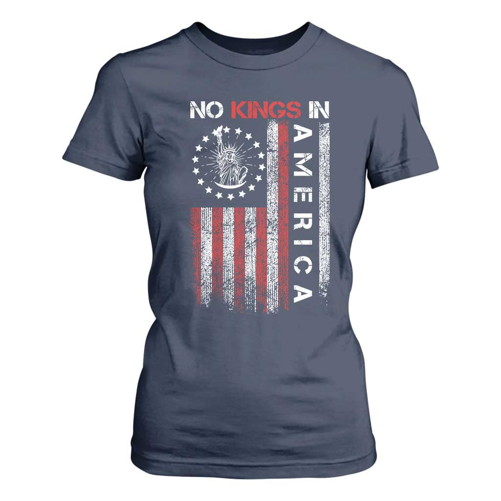No Kings In America T Shirt For Women Retro Freedom American Betsy Ross Flag TS02 Navy Print Your Wear