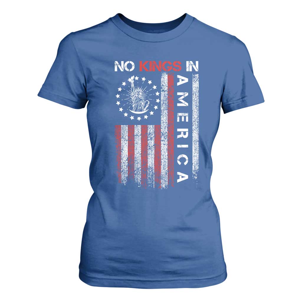 No Kings In America T Shirt For Women Retro Freedom American Betsy Ross Flag TS02 Royal Blue Print Your Wear