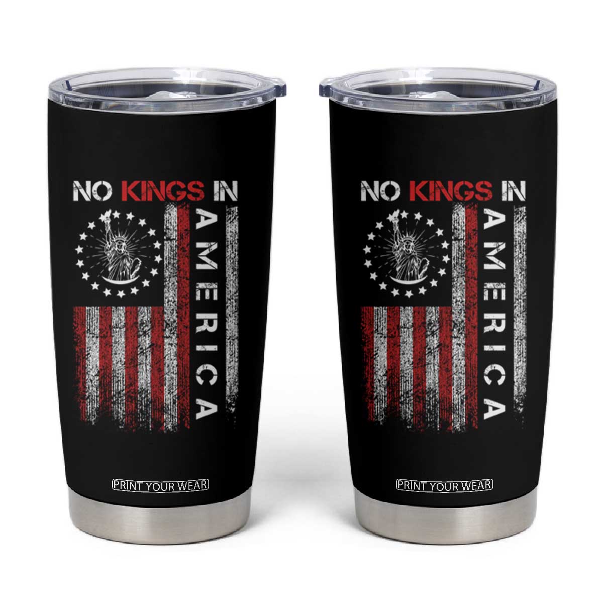 No Kings In America Tumbler Cup Retro Freedom American Betsy Ross Flag TS02 Black Print Your Wear