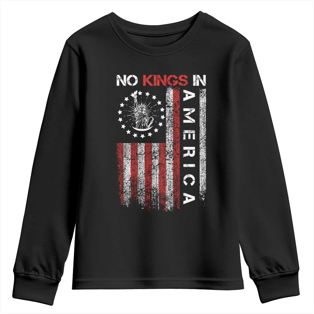 No Kings In America Youth Sweatshirt Retro Freedom American Betsy Ross Flag TS02 Black Print Your Wear
