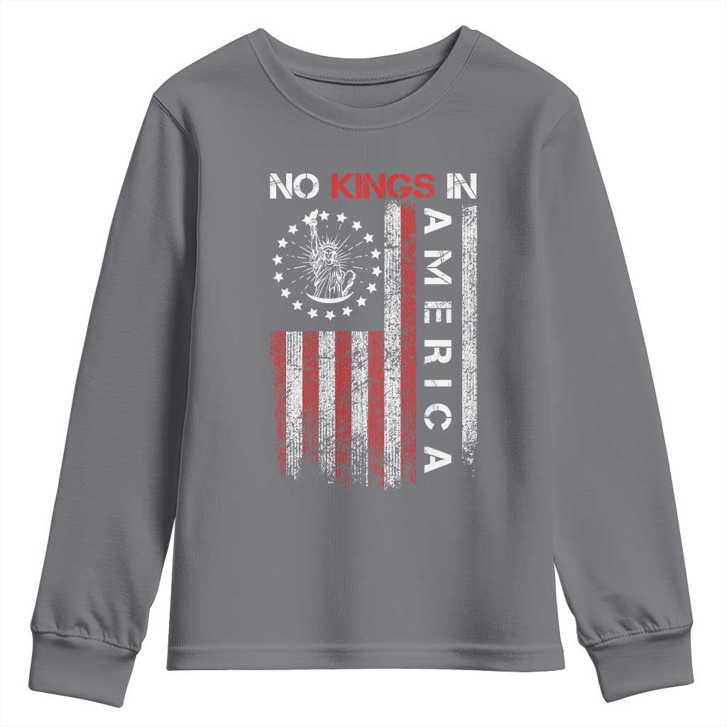 No Kings In America Youth Sweatshirt Retro Freedom American Betsy Ross Flag TS02 Charcoal Print Your Wear