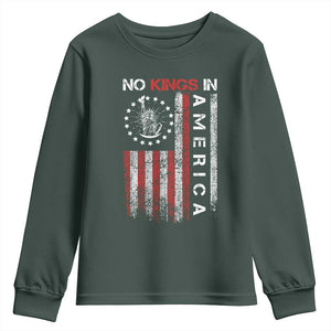 No Kings In America Youth Sweatshirt Retro Freedom American Betsy Ross Flag TS02 Dark Forest Green Print Your Wear