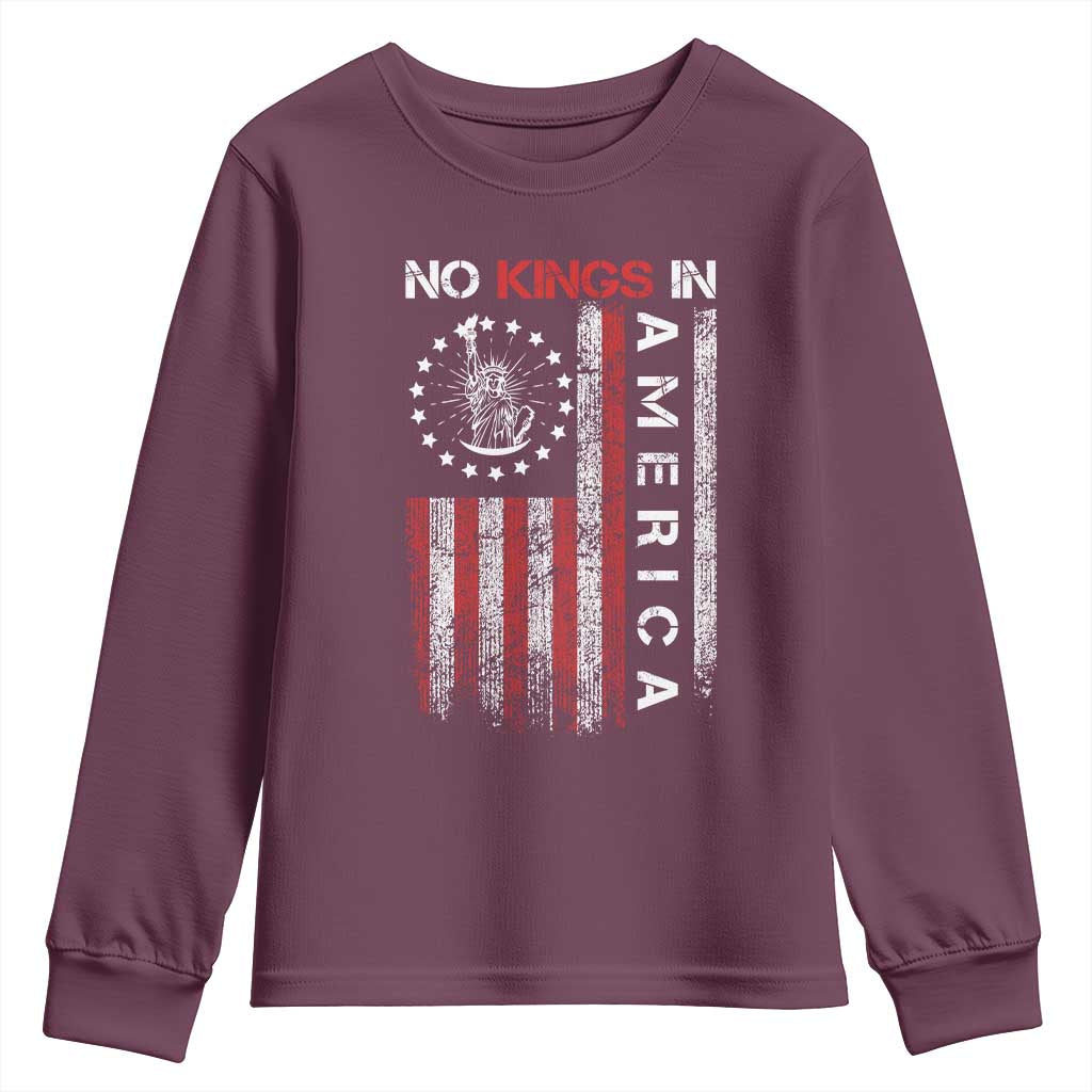 No Kings In America Youth Sweatshirt Retro Freedom American Betsy Ross Flag TS02 Maroon Print Your Wear