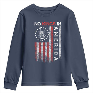 No Kings In America Youth Sweatshirt Retro Freedom American Betsy Ross Flag TS02 Navy Print Your Wear