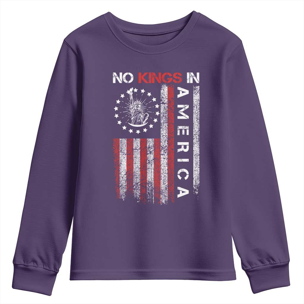 No Kings In America Youth Sweatshirt Retro Freedom American Betsy Ross Flag TS02 Purple Print Your Wear