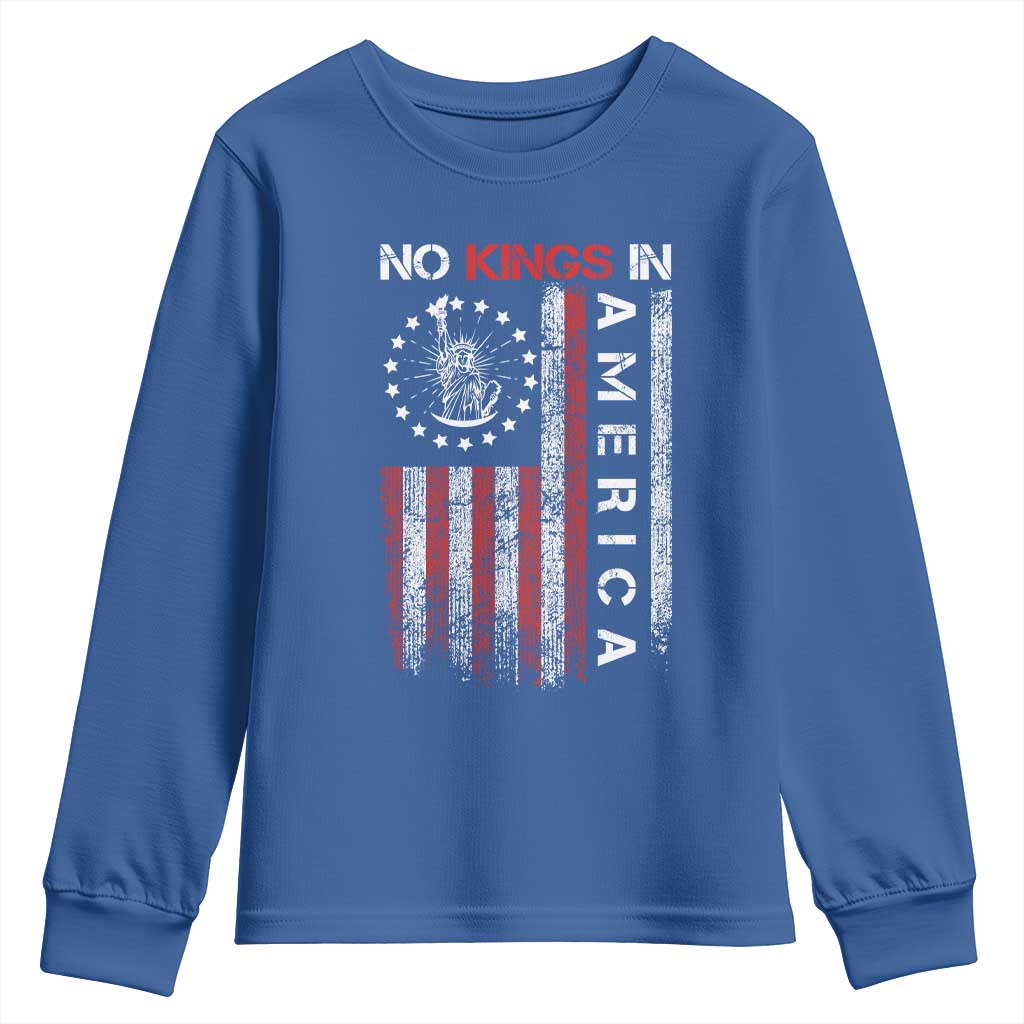 No Kings In America Youth Sweatshirt Retro Freedom American Betsy Ross Flag TS02 Royal Blue Print Your Wear