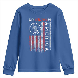 No Kings In America Youth Sweatshirt Retro Freedom American Betsy Ross Flag TS02 Royal Blue Print Your Wear