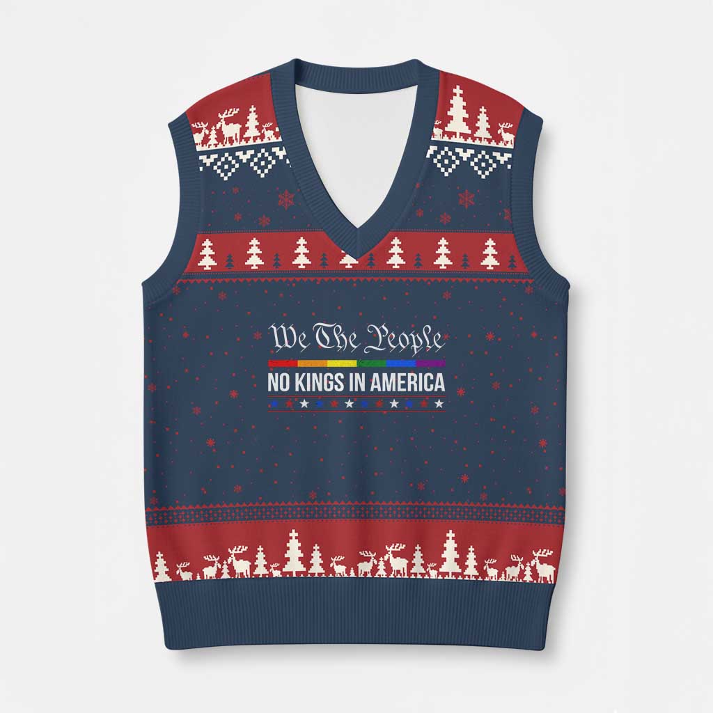 No Kings In America V-Neck Knit Sweater Vest We The People TS02 Navy Red Print Your Wear