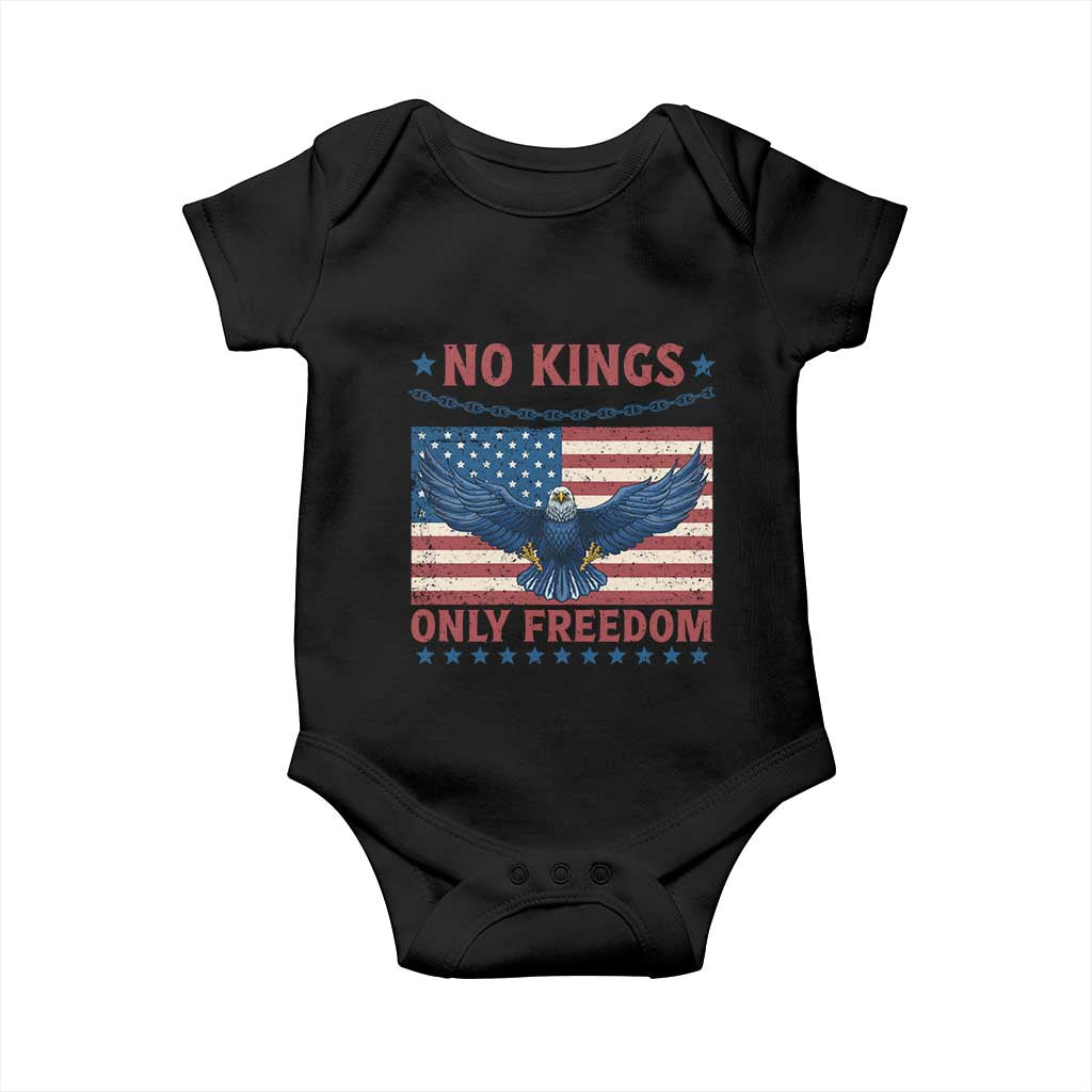 No Kings Only Freedom Baby Onesie American Flag Bald Eagle Retro Vintage TS02 Black Print Your Wear