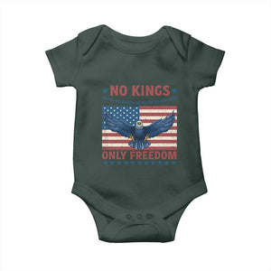 No Kings Only Freedom Baby Onesie American Flag Bald Eagle Retro Vintage TS02 Dark Forest Green Print Your Wear