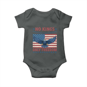 No Kings Only Freedom Baby Onesie American Flag Bald Eagle Retro Vintage TS02 Dark Heather Print Your Wear