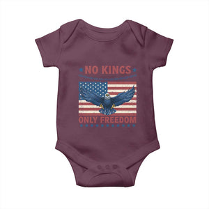 No Kings Only Freedom Baby Onesie American Flag Bald Eagle Retro Vintage TS02 Maroon Print Your Wear