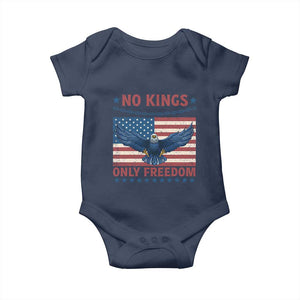 No Kings Only Freedom Baby Onesie American Flag Bald Eagle Retro Vintage TS02 Navy Print Your Wear