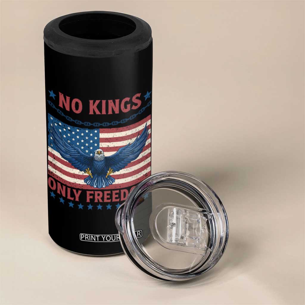 No Kings Only Freedom 4 in 1 Can Cooler Tumbler American Flag Bald Eagle Retro Vintage TS02 Print Your Wear