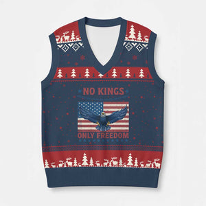 No Kings Only Freedom V-Neck Knit Sweater Vest American Flag Bald Eagle Retro Vintage TS02 Navy Red Print Your Wear