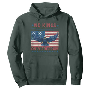 No Kings Only Freedom Hoodie American Flag Bald Eagle Retro Vintage TS02 Dark Forest Green Print Your Wear