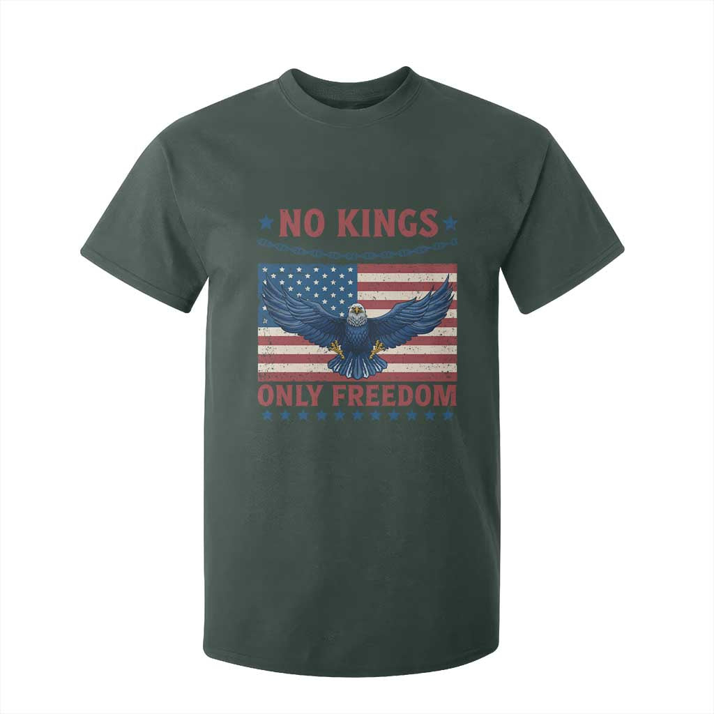 No Kings Only Freedom T Shirt For Kid American Flag Bald Eagle Retro Vintage TS02 Dark Forest Green Print Your Wear