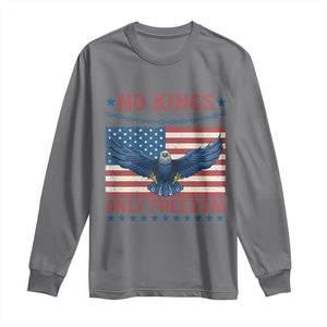 No Kings Only Freedom Long Sleeve Shirt American Flag Bald Eagle Retro Vintage TS02 Charcoal Print Your Wear