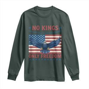 No Kings Only Freedom Long Sleeve Shirt American Flag Bald Eagle Retro Vintage TS02 Dark Forest Green Print Your Wear