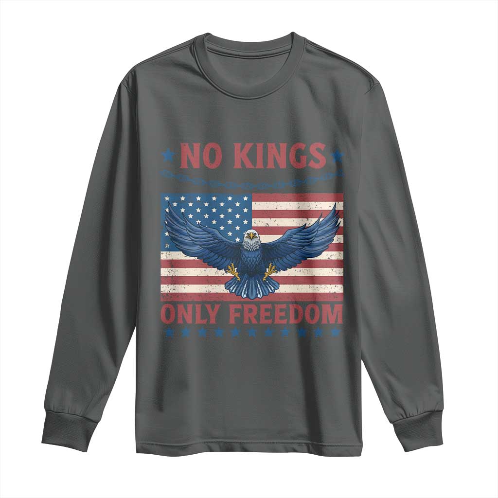 No Kings Only Freedom Long Sleeve Shirt American Flag Bald Eagle Retro Vintage TS02 Dark Heather Print Your Wear