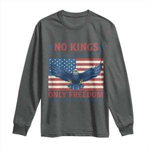 No Kings Only Freedom Long Sleeve Shirt American Flag Bald Eagle Retro Vintage TS02 Dark Heather Print Your Wear