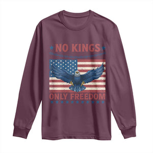 No Kings Only Freedom Long Sleeve Shirt American Flag Bald Eagle Retro Vintage TS02 Maroon Print Your Wear