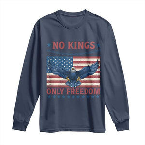 No Kings Only Freedom Long Sleeve Shirt American Flag Bald Eagle Retro Vintage TS02 Navy Print Your Wear