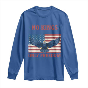 No Kings Only Freedom Long Sleeve Shirt American Flag Bald Eagle Retro Vintage TS02 Royal Blue Print Your Wear