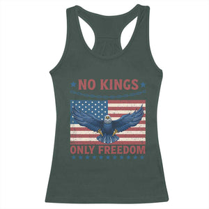 No Kings Only Freedom Racerback Tank Top American Flag Bald Eagle Retro Vintage TS02 Dark Forest Green Print Your Wear