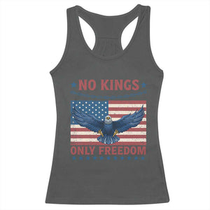 No Kings Only Freedom Racerback Tank Top American Flag Bald Eagle Retro Vintage TS02 Dark Heather Print Your Wear