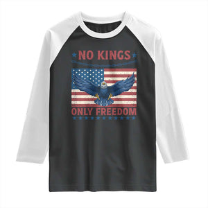 No Kings Only Freedom Raglan Shirt American Flag Bald Eagle Retro Vintage TS02 Black White Print Your Wear