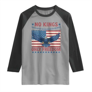 No Kings Only Freedom Raglan Shirt American Flag Bald Eagle Retro Vintage TS02 Sport Gray Black Print Your Wear