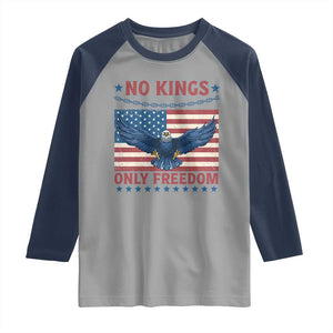No Kings Only Freedom Raglan Shirt American Flag Bald Eagle Retro Vintage TS02 Sport Gray Navy Print Your Wear