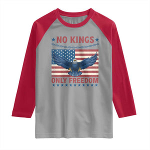 No Kings Only Freedom Raglan Shirt American Flag Bald Eagle Retro Vintage TS02 Sport Gray Red Print Your Wear