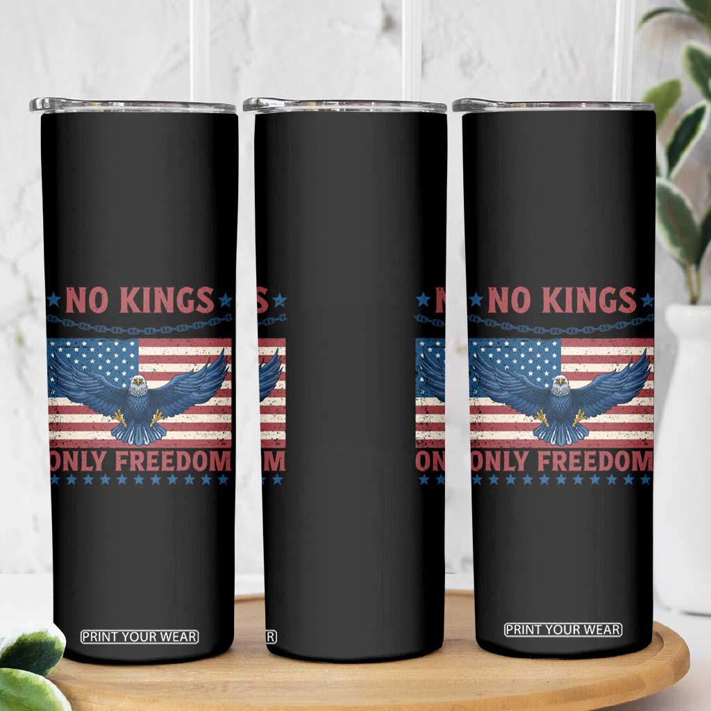 No Kings Only Freedom Skinny Tumbler American Flag Bald Eagle Retro Vintage TS02 Print Your Wear