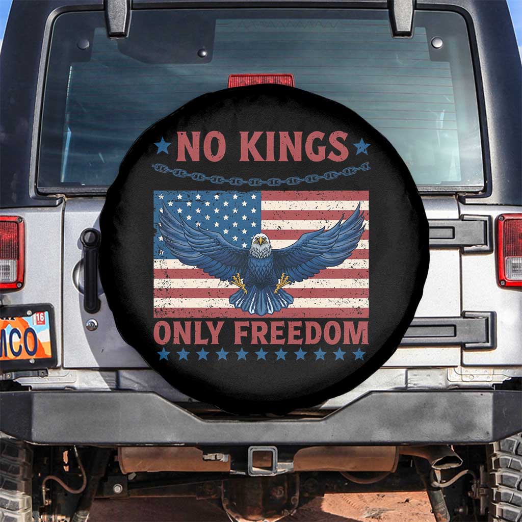 No Kings Only Freedom Spare Tire Cover American Flag Bald Eagle Retro Vintage TS02 No hole Black Print Your Wear