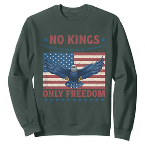 No Kings Only Freedom Sweatshirt American Flag Bald Eagle Retro Vintage TS02 Dark Forest Green Print Your Wear