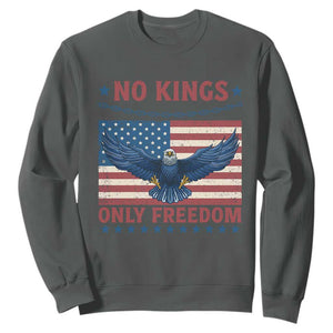 No Kings Only Freedom Sweatshirt American Flag Bald Eagle Retro Vintage TS02 Dark Heather Print Your Wear