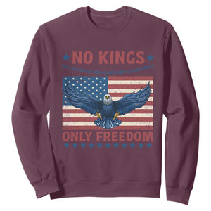 No Kings Only Freedom Sweatshirt American Flag Bald Eagle Retro Vintage TS02 Maroon Print Your Wear