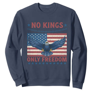 No Kings Only Freedom Sweatshirt American Flag Bald Eagle Retro Vintage TS02 Navy Print Your Wear
