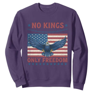 No Kings Only Freedom Sweatshirt American Flag Bald Eagle Retro Vintage TS02 Purple Print Your Wear