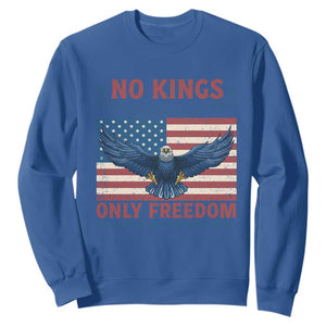 No Kings Only Freedom Sweatshirt American Flag Bald Eagle Retro Vintage TS02 Royal Blue Print Your Wear