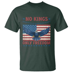 No Kings Only Freedom T Shirt American Flag Bald Eagle Retro Vintage TS02 Dark Forest Green Print Your Wear