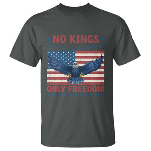 No Kings Only Freedom T Shirt American Flag Bald Eagle Retro Vintage TS02 Dark Heather Print Your Wear
