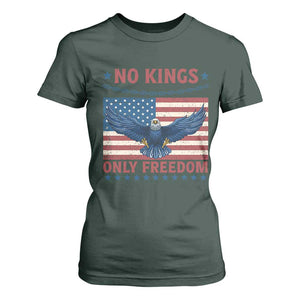 No Kings Only Freedom T Shirt For Women American Flag Bald Eagle Retro Vintage TS02 Dark Forest Green Print Your Wear