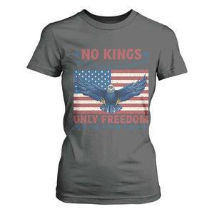 No Kings Only Freedom T Shirt For Women American Flag Bald Eagle Retro Vintage TS02 Dark Heather Print Your Wear